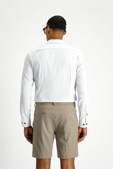 White Techno-Line Long Sleeve Slim Fit Narrow Cut Lycra Shirt