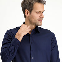 Koyu Lacivert Uzun Kol Slim Fit Dar Kesim Klasik Pamuk Gömlek