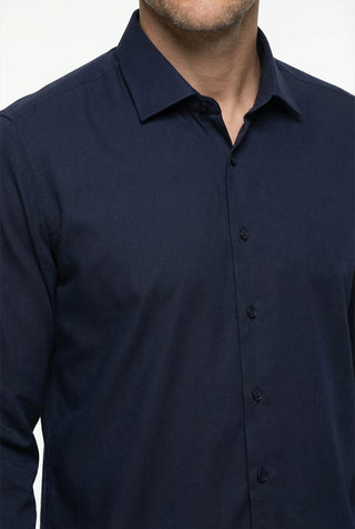 Koyu Lacivert Uzun Kol Slim Fit Dar Kesim Klasik Nano Care Su İtici Leke Tutmaz 4 Mevsim Pamuk Gömlek