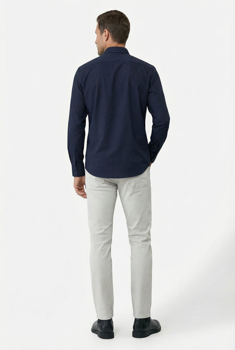 Dark Navy Long Sleeve Slim Fit Classic Nano Care Water Repellent Stain Resistant 4 Seasons Cotton Shirt