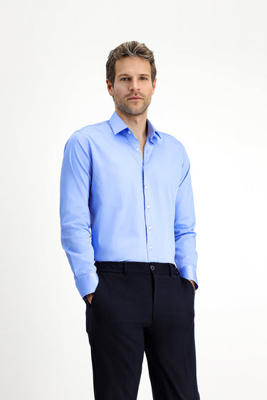 Koyu Mavi  Uzun Kol Slim Fit Dar Kesim Klasik Pamuk Gömlek