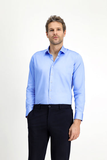 Koyu Mavi  Uzun Kol Slim Fit Dar Kesim Klasik Pamuk Gömlek
