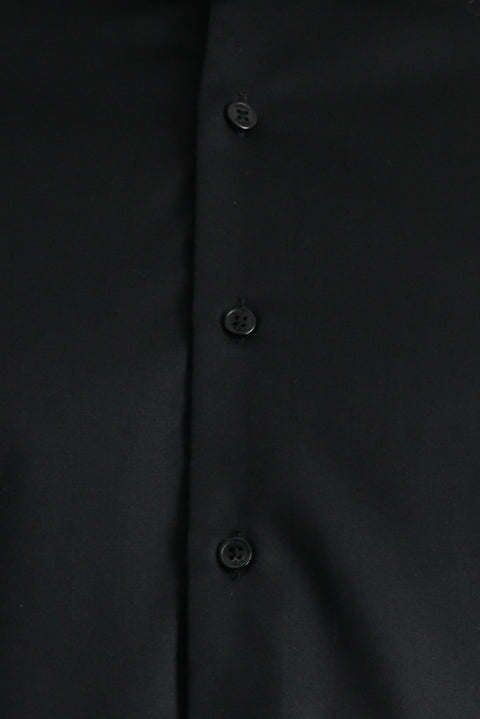 Siyah Uzun Kol Slim Fit Dar Kesim Pamuklu Non Iron Ütü Gerektirmeyen Saten Klasik Gömlek