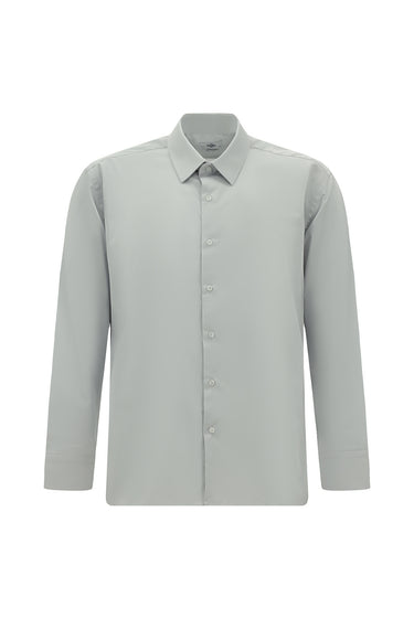 Orta Gri Uzun Kol Slim Fit Dar Kesim Pamuklu Non Iron Saten Klasik Gömlek