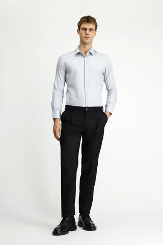 Orta Gri Uzun Kol Slim Fit Dar Kesim Pamuklu Non Iron Ütü Gerektirmeyen Saten Klasik Gömlek