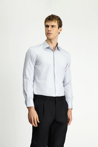 Orta Gri Uzun Kol Slim Fit Dar Kesim Pamuklu Non Iron Saten Klasik Gömlek