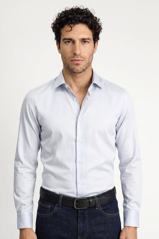 Orta Gri Uzun Kol Slim Fit Dar Kesim Pamuklu Non Iron Ütü Gerektirmeyen Saten Klasik Gömlek