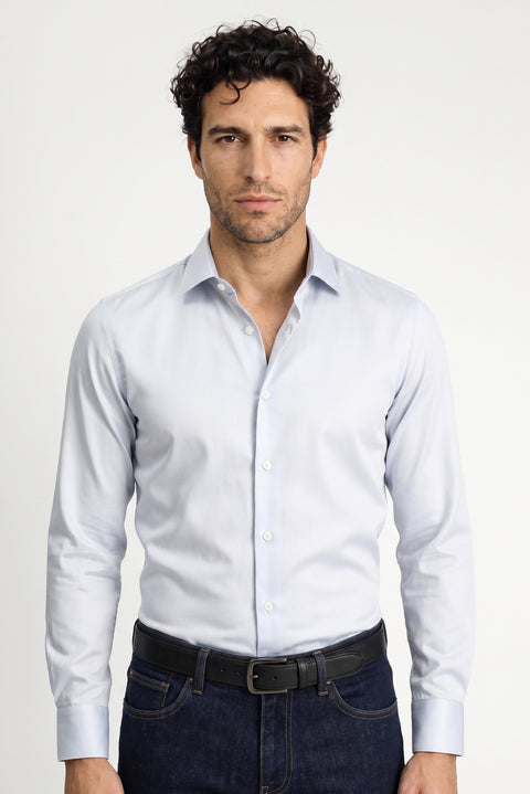 Medium Gray Long Sleeve Slim Fit Cotton Non-Iron Sateen Classic Shirt