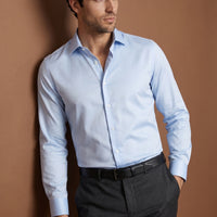 Light Blue Long Sleeve Slim Fit Narrow Cut Cotton Non-Iron Satin Classic Shirt