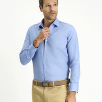 Açık Mavi Uzun Kol Slim Fit Dar Kesim Pamuklu Non Iron Saten Klasik Gömlek