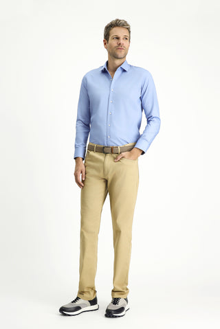 Açık Mavi Uzun Kol Slim Fit Dar Kesim Pamuklu Non Iron Ütü Gerektirmeyen Saten Klasik Gömlek