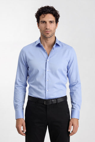 Açık Mavi Uzun Kol Slim Fit Dar Kesim Pamuklu Non Iron Ütü Gerektirmeyen Saten Klasik Gömlek