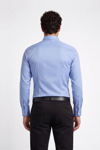 Açık Mavi Uzun Kol Slim Fit Dar Kesim Pamuklu Non Iron Ütü Gerektirmeyen Saten Klasik Gömlek