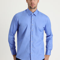 Aqua Mavisi Uzun Kol Slim Fit Dar Kesim Pamuklu Non Iron Saten Klasik Gömlek