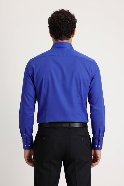 Navy Blue Long Sleeve Slim Fit Non-Iron Sateen Classic Shirt