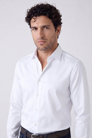 Beyaz Uzun Kol Slim Fit Dar Kesim Pamuklu Non Iron Ütü Gerektirmeyen Saten Klasik Gömlek