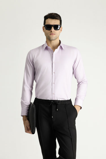 Lila Uzun Kol Slim Fit Dar Kesim Pamuklu Non Iron Saten Klasik Gömlek