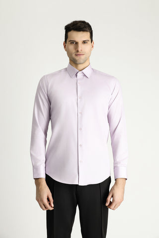 Lila Uzun Kol Slim Fit Dar Kesim Pamuklu Non Iron Ütü Gerektirmeyen Saten Klasik Gömlek