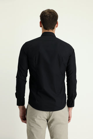 Siyah Uzun Kol Slim Fit Dar Kesim Non Iron Klasik Pamuklu Gömlek