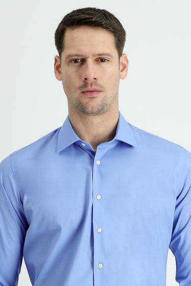 Aqua Mavisi Uzun Kol Slim Fit Dar Kesim Non Iron Klasik Pamuklu Gömlek