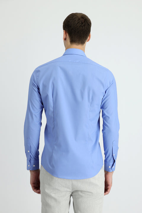 Aqua Mavisi Uzun Kol Slim Fit Dar Kesim Non Iron Klasik Pamuklu Gömlek