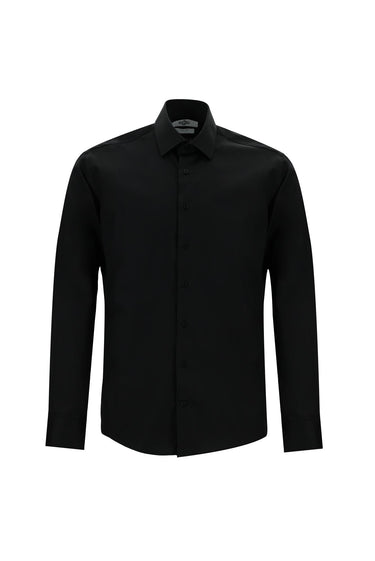 Siyah Uzun Kol Slim Fit Dar Kesim Klasik Non Iron Saten Pamuklu Gömlek