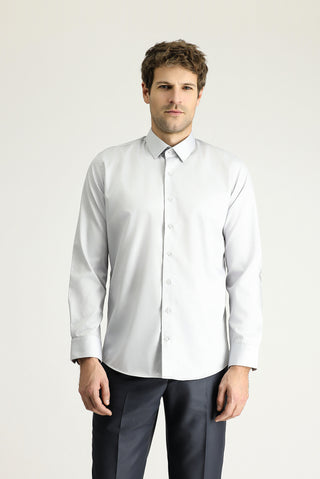 Orta Gri Uzun Kol Slim Fit Dar Kesim Klasik Non Iron Saten Pamuklu Gömlek