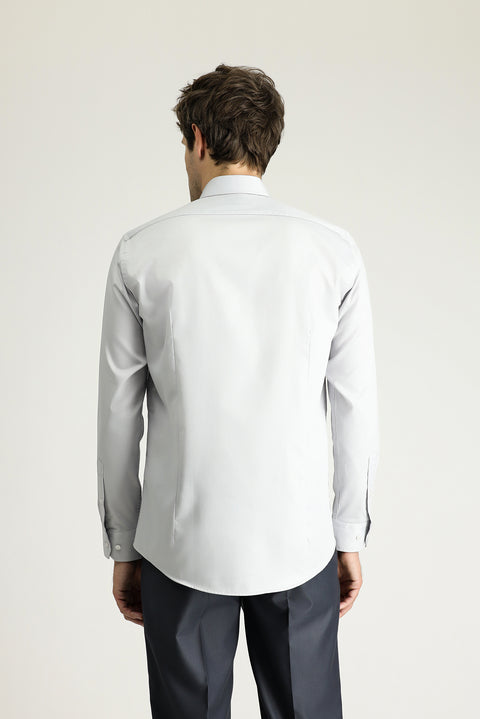Orta Gri Uzun Kol Slim Fit Dar Kesim Klasik Non Iron Saten Pamuklu Gömlek