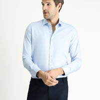 Uçuk Mavi Uzun Kol Slim Fit Dar Kesim Klasik Non Iron Saten Pamuklu Gömlek