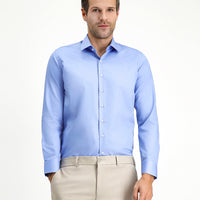 Açık Mavi Uzun Kol Slim Fit Dar Kesim Klasik Non Iron Saten Pamuklu Gömlek