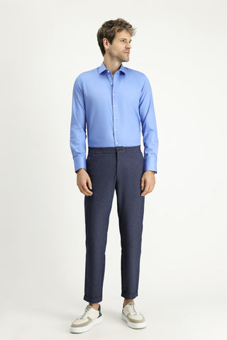 Aqua Mavisi Uzun Kol Slim Fit Dar Kesim Klasik Non Iron Saten Pamuklu Gömlek