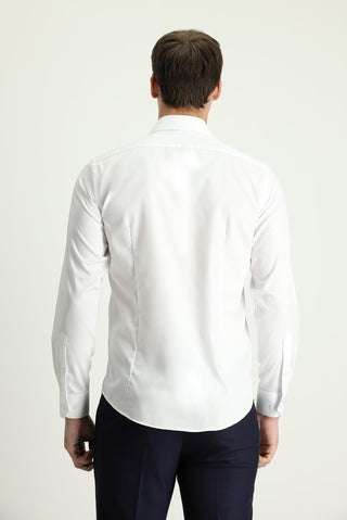 Beyaz Uzun Kol Slim Fit Dar Kesim Klasik Non Iron Saten Pamuklu Gömlek
