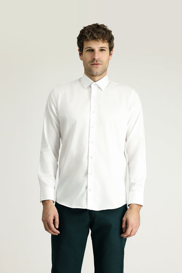 Beyaz Uzun Kol Slim Fit Dar Kesim Klasik Non Iron Saten Pamuklu Gömlek