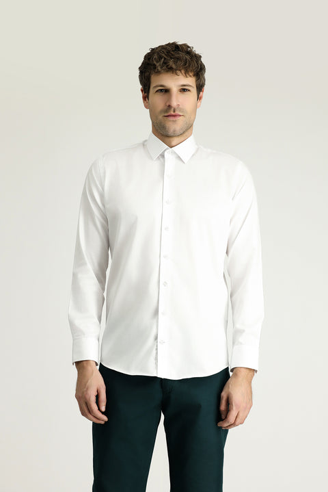 Beyaz Uzun Kol Slim Fit Dar Kesim Klasik Non Iron Saten Pamuklu Gömlek