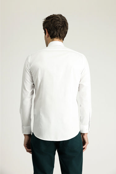 Beyaz Uzun Kol Slim Fit Dar Kesim Klasik Non Iron Saten Pamuklu Gömlek