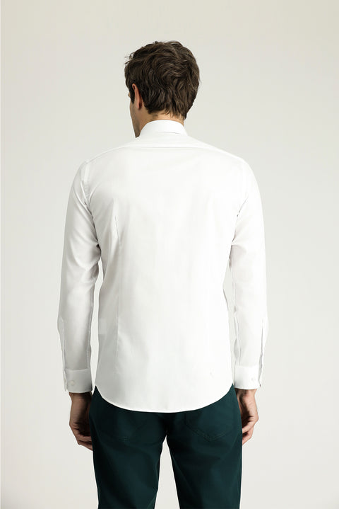 Beyaz Uzun Kol Slim Fit Dar Kesim Klasik Non Iron Saten Pamuklu Gömlek