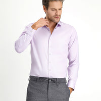 Lila Uzun Kol Slim Fit Dar Kesim Klasik Non Iron Saten Pamuklu Gömlek