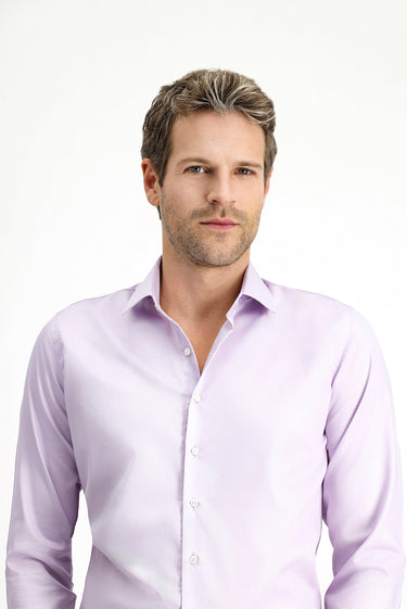 Lila Uzun Kol Slim Fit Dar Kesim Klasik Non Iron Saten Pamuklu Gömlek