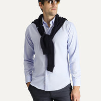 Mavi Uzun Kol Slim Fit Dar Kesim Non Iron Oxford Pamuklu Gömlek