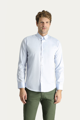 Açık Mavi Uzun Kol Slim Fit Dar Kesim Non Iron Oxford Pamuklu Gömlek