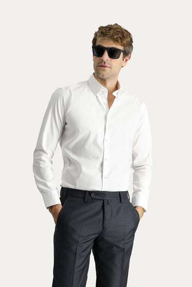 Beyaz Uzun Kol Slim Fit Dar Kesim Non Iron Oxford Pamuklu Gömlek