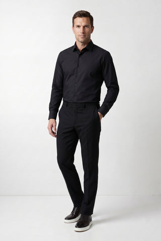 Siyah Uzun Kol Slim Fit Non Iron Ütü Gerektirmeyen Pamuklu Klasik Gömlek