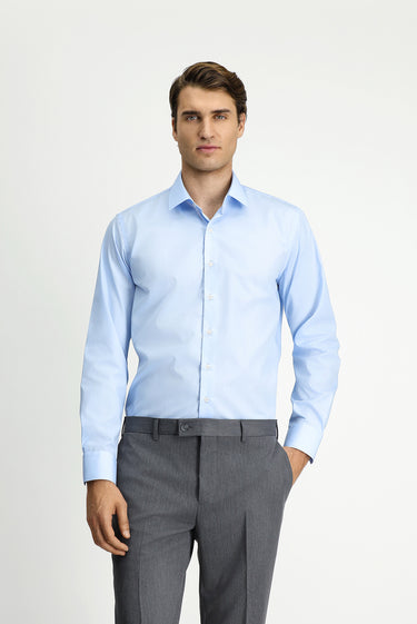 Uçuk Mavi Uzun Kol Slim Fit Dar Kesim Non Iron Ütü Gerektirmeyen Pamuklu Gömlek