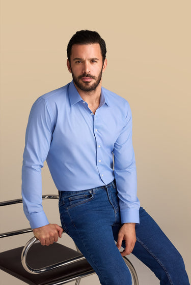 Aqua Mavisi Uzun Kol Slim Fit Dar Kesim Non Iron Ütü Gerektirmeyen Pamuklu Gömlek