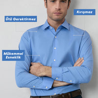 Aqua Mavisi Uzun Kol Slim Fit Non Iron Ütü Gerektirmeyen Pamuklu Klasik Gömlek