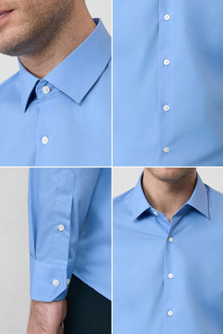 Aqua Mavisi Uzun Kol Slim Fit Non Iron Ütü Gerektirmeyen Pamuklu Klasik Gömlek