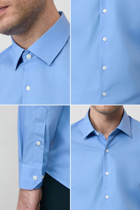 Aqua Mavisi Uzun Kol Slim Fit Non Iron Ütü Gerektirmeyen Pamuklu Klasik Gömlek