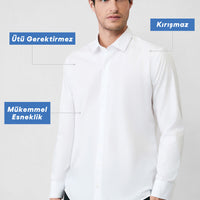 Beyaz Uzun Kol Slim Fit Non Iron Ütü Gerektirmeyen Pamuklu Klasik Gömlek