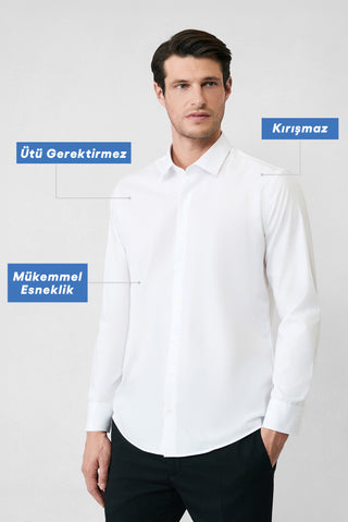 Beyaz Uzun Kol Slim Fit Non Iron Ütü Gerektirmeyen Pamuklu Klasik Gömlek