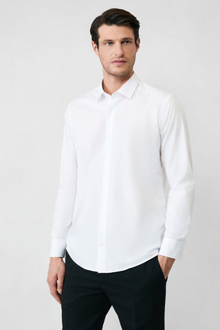Beyaz Uzun Kol Slim Fit Non Iron Ütü Gerektirmeyen Pamuklu Klasik Gömlek